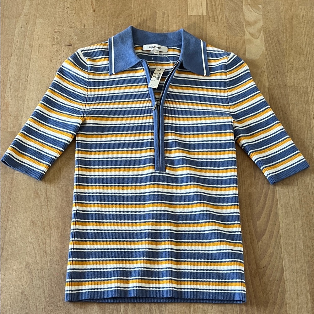 Madewell Blue and Yellow Striped Polo Top